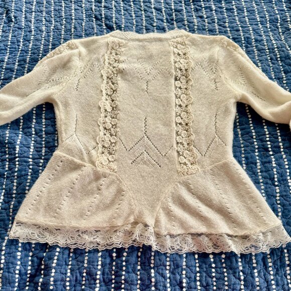 Zara Ivory Lace NWOT Knitted Sweater Long Sleeve Bohemian Size M - Picture 7 of 9